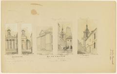 Drawing of the main portal of Notre-Dame de Lorette church in Paris by Léon Leymonnerye, created in 1870 with pencil