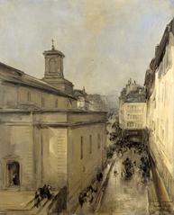 Paris cityscape with Notre Dame de Lorette and Rue Fléchier