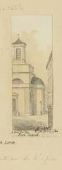 Detailed pencil drawing of the Notre-Dame de Bonne Nouvelle church in Paris by Léon Leymonnerye in 1870