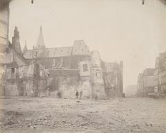 Black and white photograph of Eglise Saint Séverin after the demolition of Rue Saint-Jacques, Paris, taken in 1908