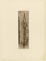 Etching print of the facade of Saint-Séverin Church by Gaston Ernest Laplace