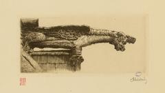 1923 etching of a Gargoyle from Saint-Séverin by Pierre François Desbois, depicting an old Paris architectural detail