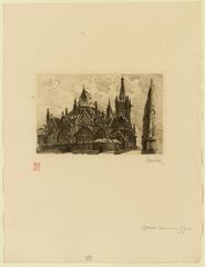 Etching of Saint-Séverin apse on Rue Saint-Jacques, Paris, 1923 by Pierre François Desbois
