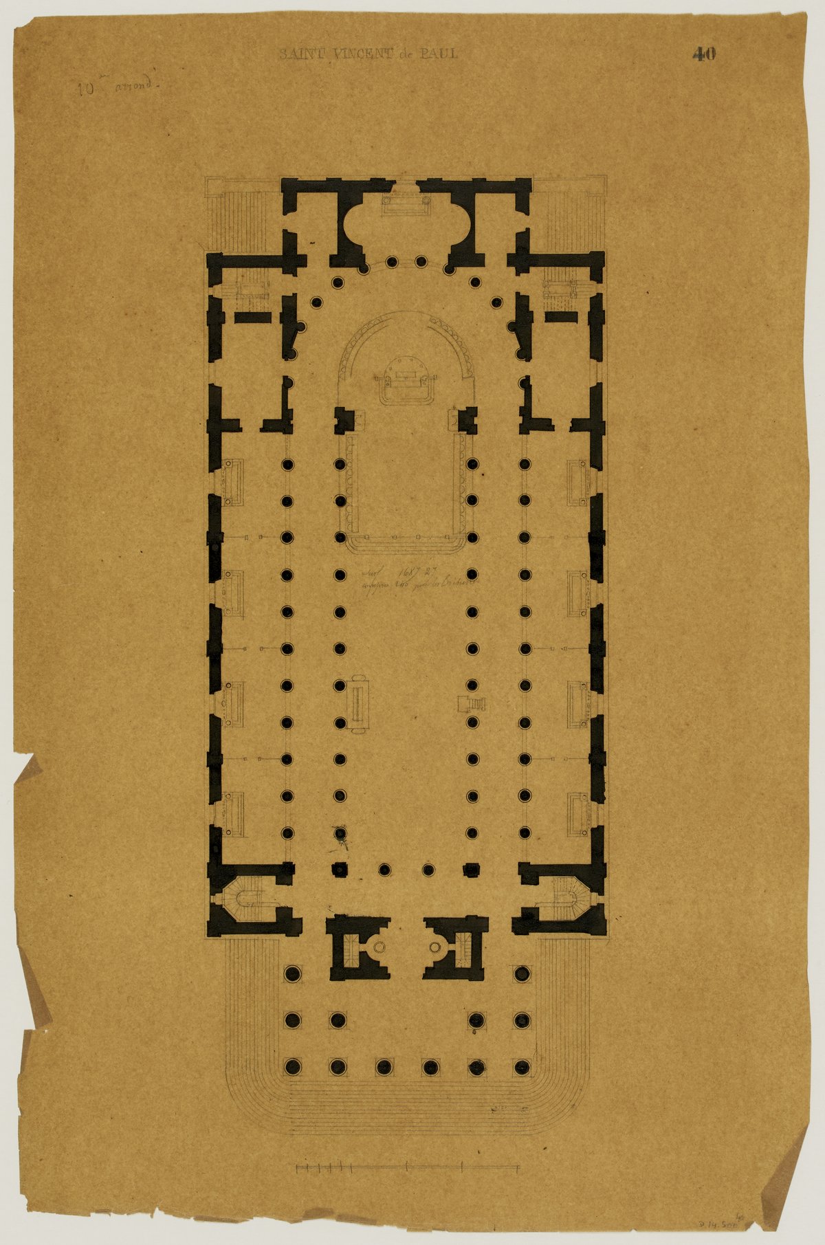 Architectural drawing plan of Saint-Vincent-de-Paul church in Paris