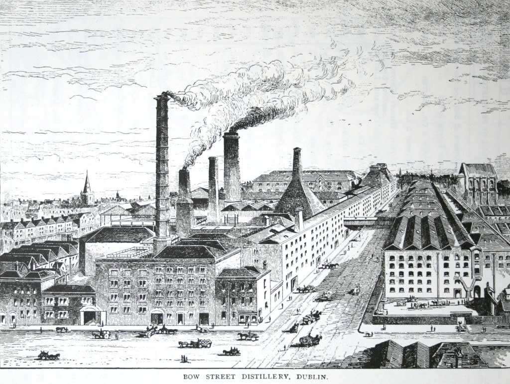 Historic Bow Street Jameson whiskey distillery building in 1887