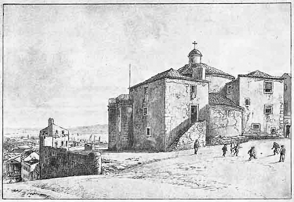 View of the Church of São Amaro towards the Tagus River in Lisbon old town