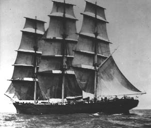 Clipper ship Cutty Sark sailing with full sails
