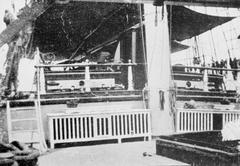 Deck of the historic Cutty Sark ship showing the break of the poop in 1913