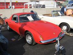 Lotus Elan+2 S130 sports car on Imola Circuit in Italy