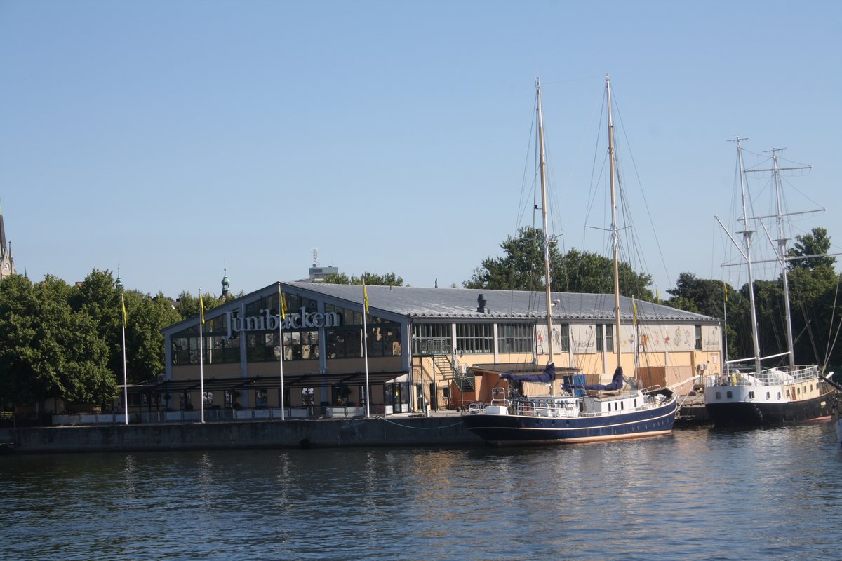 Junibacken museum building near water in Stockholm, Sweden