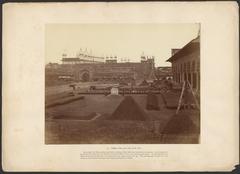 The Great Court of Agra Fort featuring Dewan-i-aam and Motee Musjid in 1865