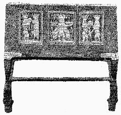 Golden headboard featuring the deity Bes presiding over dreams and possibly love