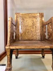 Gilded chair from the tomb of Yuya and his wife Tjuyu displayed at the Egyptian Museum in Cairo