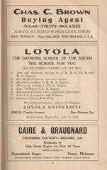 1926-7 Gilmore's Directory page 95 featuring advertisements for Louisiana sugar planters including Chas. C. Brown sugar buyer, Loyola University of New Orleans, and Caire & Graugnard producers.