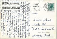 Postcard of the Capuchin Catacombs in Palermo featuring the mummified two little brothers
