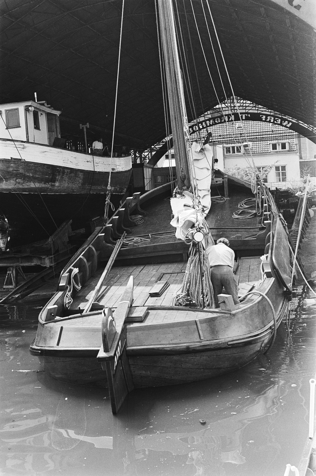 Reconstruction of the Blazer TX 11 ship replica being handed over at Scheepswerf t Kromhout shipyard in Amsterdam on May 17, 1982