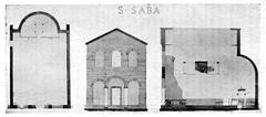 Plan, elevation, and section of the early mediaeval oratory beneath the 12th-century basilica of San Saba in Rome