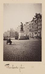 Thorbeckeplein with Rembrandt statue and Reguliersgracht canal view, historic Amsterdam 1864