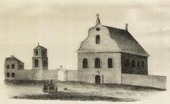 Historical Vilnia city street Prachystenskaja with Church of the Holy Virgin in 1809