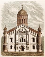 Historic view of Vilnia's Pračyścienskaja Street featuring the Church of the Holy Virgin after Moscow reconstruction in 1880