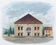 Historical illustration of the Church of the Purified Mother of God in Vilnia, transformed into an anatomical hall in the 19th century