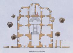 Vilnia city street Prachystenskaya with Church of the Purest Virgin, transformed into an anatomical hall in 19th century