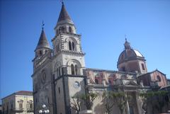 Baroque Cathedral in Acireale Sicily with ornate facade and twin bell towers
