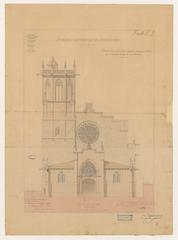 Architectural plan of the Saint-Michel Cathedral in Carcassonne from 1872 showing project for porch and annex chapel
