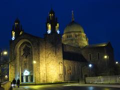 Night view of Galway Cathedral illuminated with lights