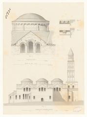 Façade and side view of Église de Saint-Front in Périgueux, 19th century architecture