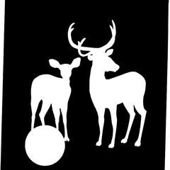 Illustration of male and female Sangai deer, species Cervus eldi eldi, native to Keibul Lamjao National Park's floating habitat in Manipur