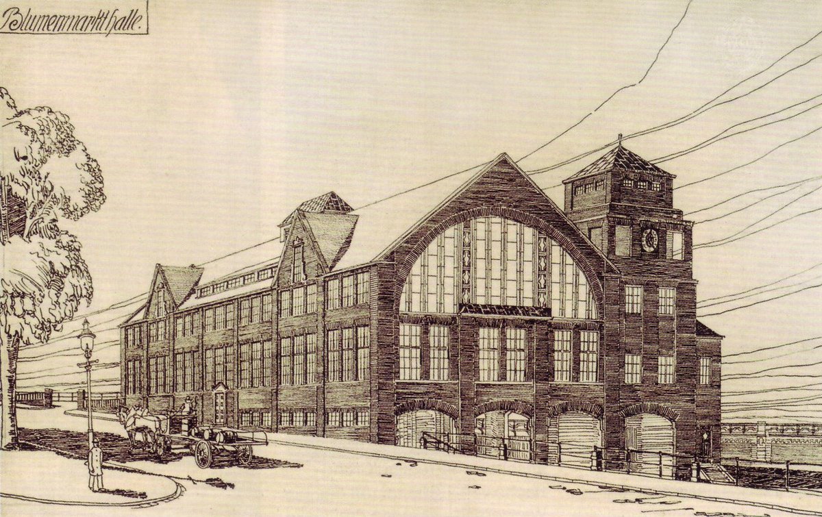Architectural drawing of Blumenmarkthalle Hamburg by Fritz Schumacher in 1913