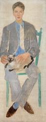 Painting of a boy holding a cat by Christopher Wood