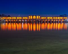 Khaju Bridge in Isfahan under sunset sky