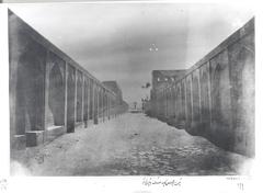 Upper walkway of Khaju Bridge from north to south with an annex building on the western royal seat