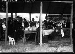 Vintage pit stop stand of Bugatti racing team at Circuit de la Sarthe in 1920