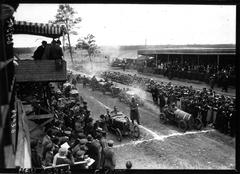 Historic 1920 automobile race start at Circuit de la Sarthe with Bugatti and G.N. cars