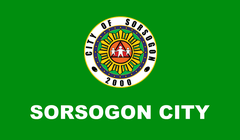Flag of Sorsogon City, Sorsogon with red, white, and blue colors and city emblem