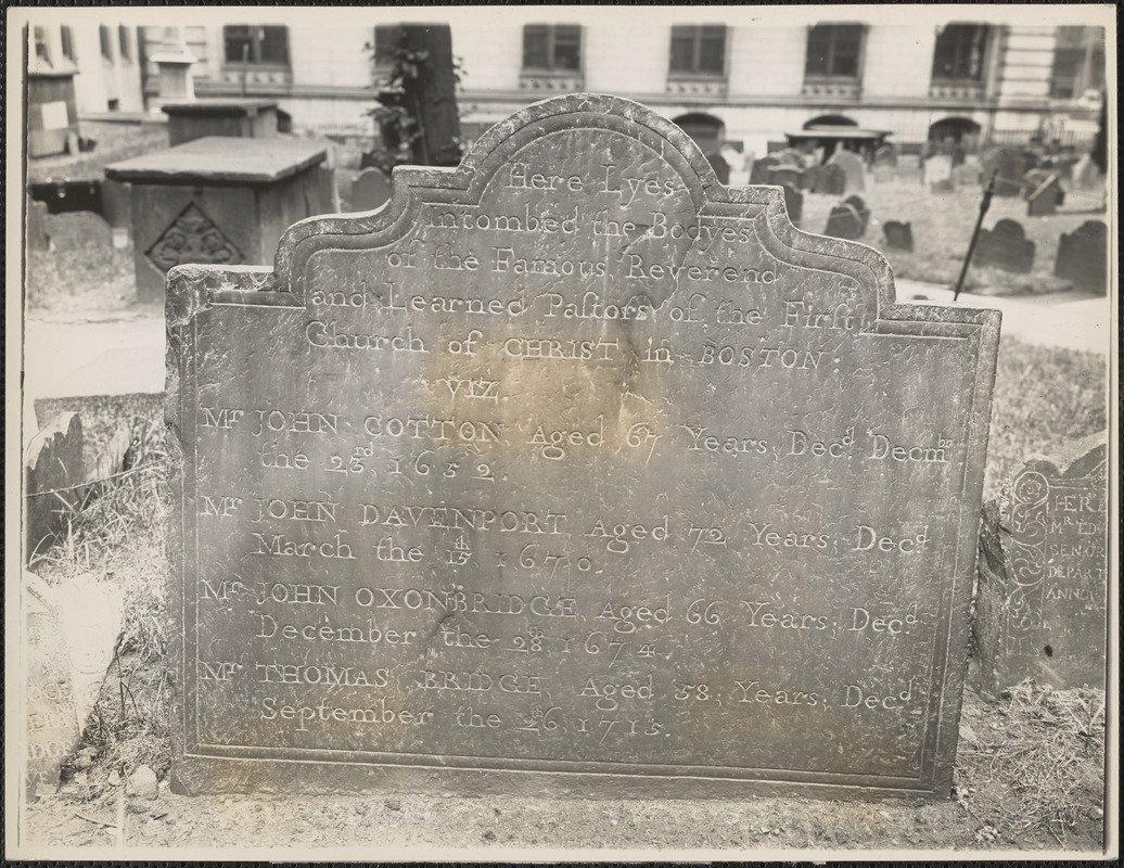 Gravestone of famous Reverend and learned pastors of the First Church of Christ in Boston at King's Chapel Burial Ground