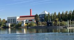 Oregon Museum of Science and Industry with USS Blueback submarine viewed from the Willamette River