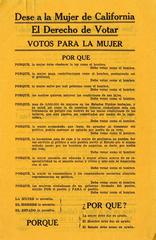 Pamphlet of the Los Angeles Political Equality League translated to Spanish during the suffrage movement