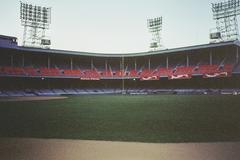 Panoramic view of Tiger Stadium in Detroit, Michigan, showcasing the baseball field and surrounding stands