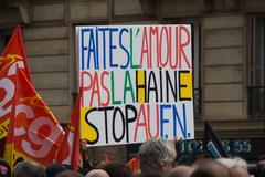 Street art in Paris with message against hate and far-right politics