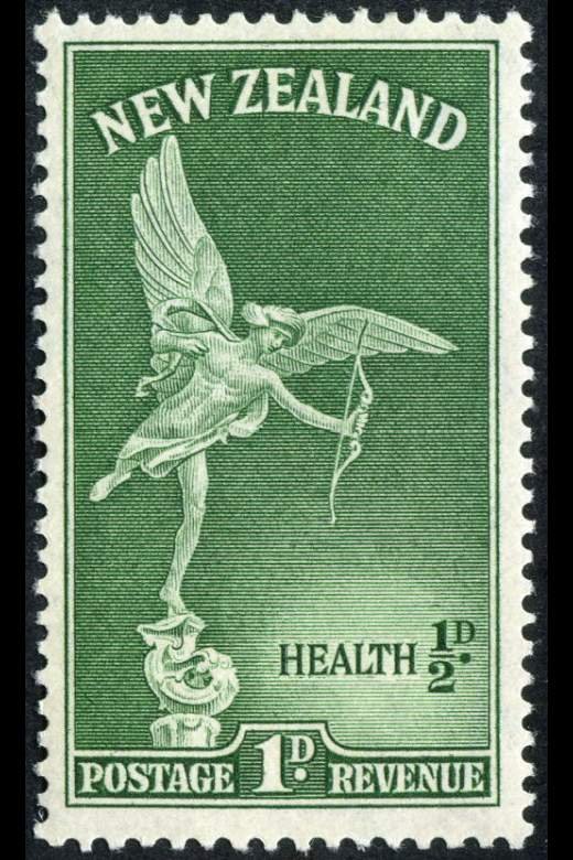 1947 New Zealand postage stamp featuring Anteros from Shaftesbury Memorial fountain, London