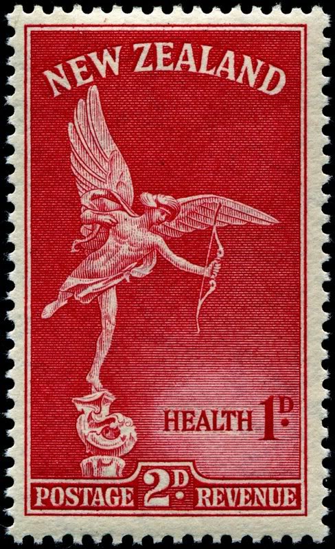 1947 New Zealand postage stamp featuring Anteros sculpture from Shaftesbury Memorial fountain London