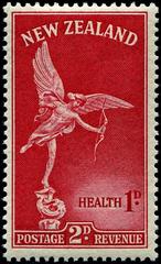 1947 New Zealand postage stamp featuring Anteros sculpture from Shaftesbury Memorial fountain London