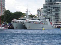 Two Kingston class naval vessels moored at Toronto harbor