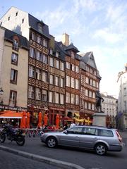 Medieval timber framed houses at Place Champ-Jaquet in Rennes, Brittany