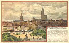 Vintage postcard by Franx Xaver Hoch showing Kleberplatz in Strasbourg