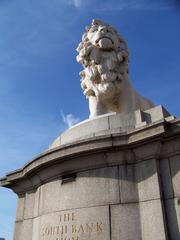 Coade stone lion sculpture on Westminster Bridge in London